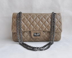 7A Fake Chanel 2.55 Flap Bag Quilted Gray Leather with Silver-Gray Metal